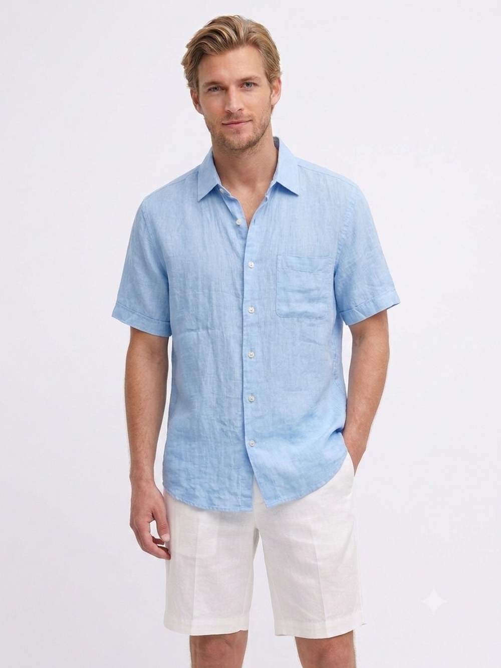 Club Room Luxury Men's Light Blue 100% Linen Short Sleeve Button Up Shirt M